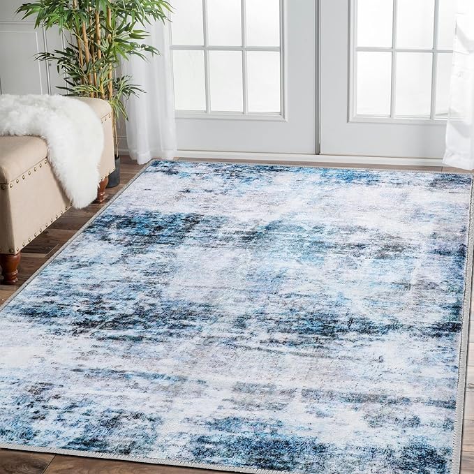 COMSLE Door Mat, Front Door Mat Indoor for Entrance Faux Wool Absorbent Non Slip Modern Throw Rug for Entryway Bedroom Muddy Paws - Pet Friendly, 47x71 Inches,Smashing Blue Machine Washable