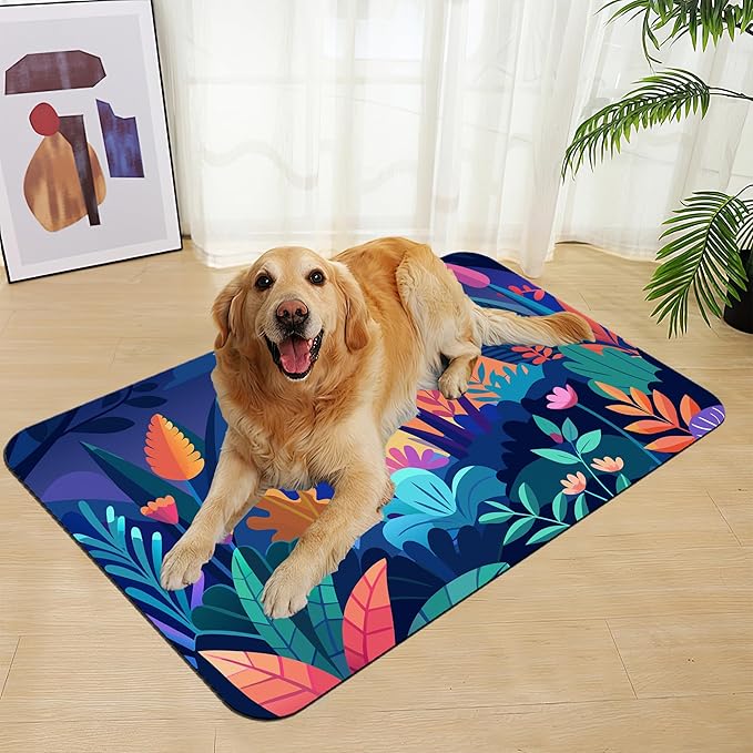 Boho Starry Forest Dog Food Mat–Christmas Stocking Absorbent Quick Dry Feeding Placemat for Food and Water Bowls, Non Slip Rubber Backing, Waterproof Pet Supplies for Mess-Free Eating 16"x24"