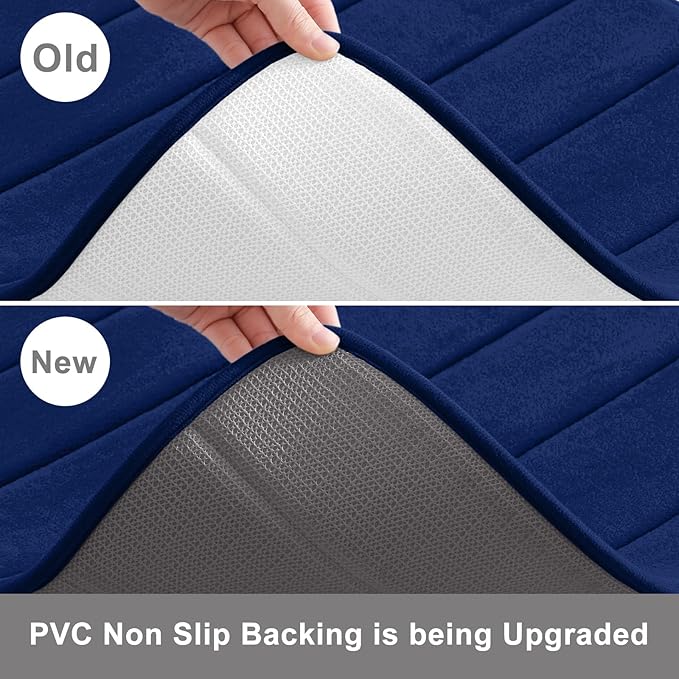 Buganda Memory Foam U-Shaped Contour Toilet Rugs, Non Slip Absorbent, Thick Soft Washable Bathroom Mat, Floor Carpet Bath Rugs Mat for Toilet Base (24" x 20", Navy Blue)