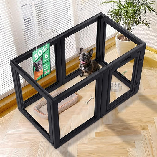 FXW AuraSpace Acrylic Indoor Dog Playpen for Small and Medium Dogs, 30 Inch, 6 Panels, Black