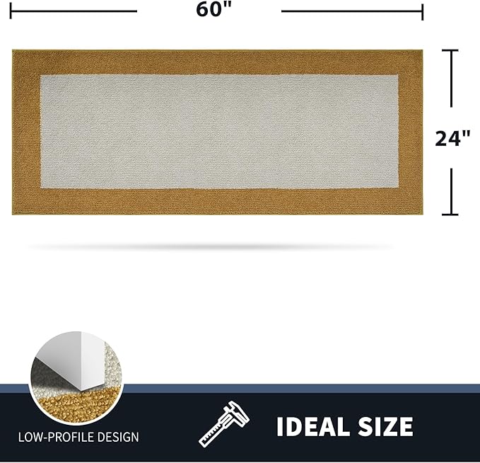 PURRUGS Dirt Trapping Door Mat 24" x 60", Non-Slip Machine Washable Entry Rug, Entrance Mat, Indoor Front Door Mat, Super Absorbent Entryway Rug for Muddy Shoes & Paws, Light Cream & Gold