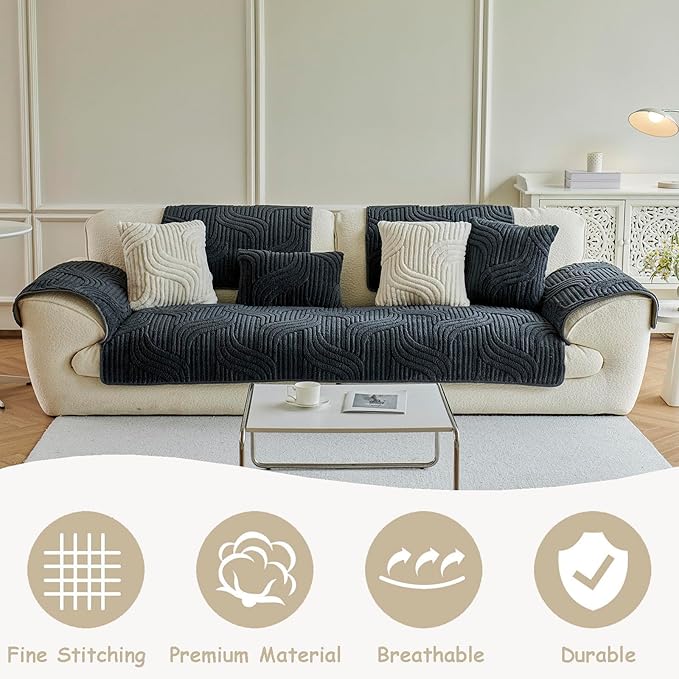 Jecpuo Washable Pet Couch Cover Protector for Sectional Sofa Armrest Headrest Covers Pad Anti-Slip Pet Friendly Boho Loveseat Slipcovers
