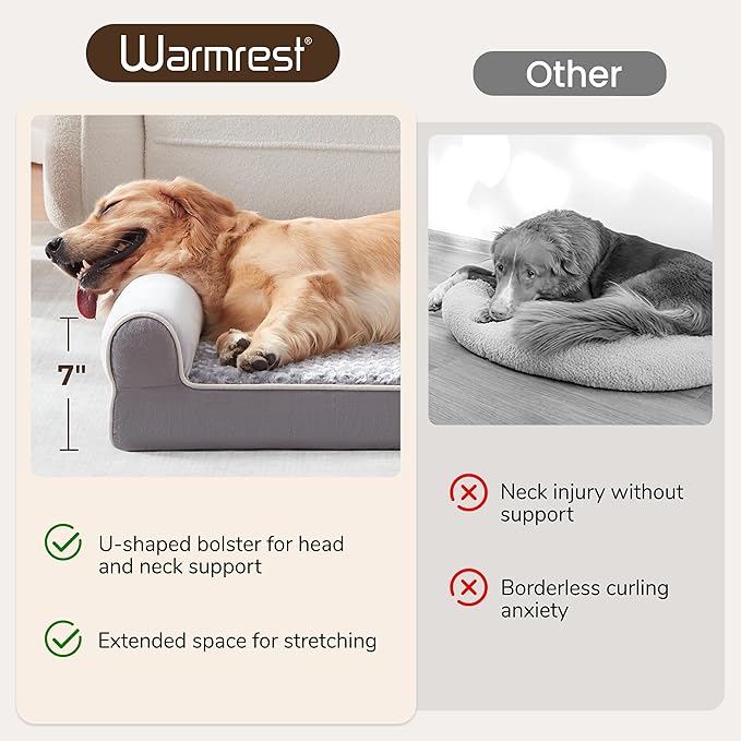 Orthopedic Dog Beds for Extra Large Dogs, Waterproof XL Pet Bed with Sides, Non-Slip Bottom and Egg-Crate Foam Large Pet Couch Sofa with Washable Removable Cover, Light Grey