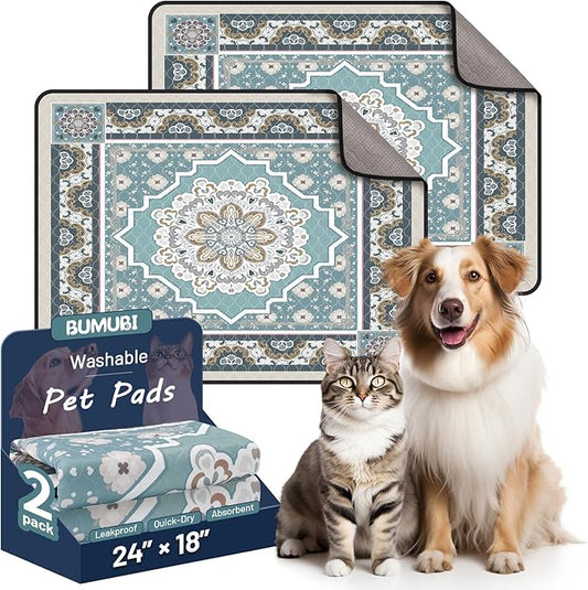Washable Dog Pee Pads - 24"x18" Absorbent Reusable Puppy Training Pads, Waterproof Leak - Proof & Non - Slip for Crate Whelping Potty Training (Pack of 2)