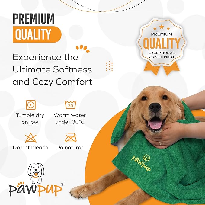 PAWPUP Dog Towels for Drying Dogs Super Absorbent Microfiber Pet Grooming Towel for Dogs, Cats and Other Pets (40 x 24 Inches, Yellow and Green)