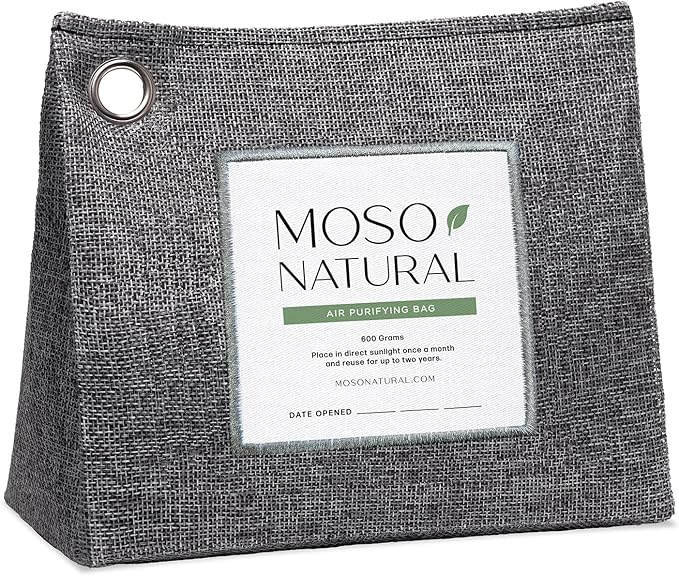 Moso Natural Air Purifying Bag 600g, Premium Bamboo Charcoal Odor Absorber, Room Deodorizer for Large Spaces, Bedroom, Kitchen, Basement, Pet Odor Eliminator for Home, 21oz Charcoal Bags