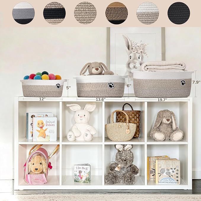 Dog Toy Basket, Black Woven Baskets for Cats Toys Organizer, Baby Gift Basket for Nursery Bedroom, Cute Pet Toy Box with Handles