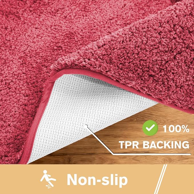 Red Bathroom Rugs 17"x24" - High-Density Microfiber Bath Mat, Fluffy Non Slip Absorbent and Washable Bathroom Mat - Ideal for Small Spaces, Vanity, Toilet, or Pet Mat