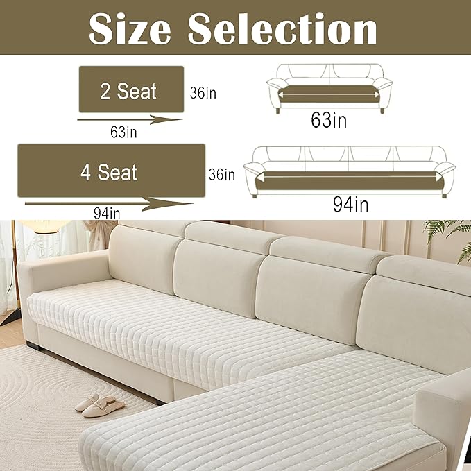 KaviKon Couch Cover Pack of 2, L Shaped Sectional Sofa Covers Washable, Velvet Fuzzy Sofa Slipcovers for 3 Cushion Couch cover, Non-Slip Furniture Protector for Dog Pet White, 36x63+36x94 Inch (2 Pcs)