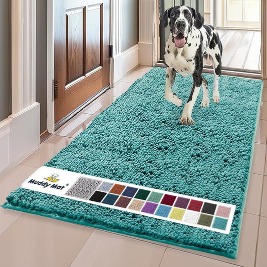 Muddy Mat® Shown on TV – Super Absorbent Door Mat Indoor, Microfiber Quick Dry Chenille Entryway Rug, Non-Slip Front Door Mat, Indoor Mats for Entryway, Machine Washable Pet Rug, Teal 36"x60"