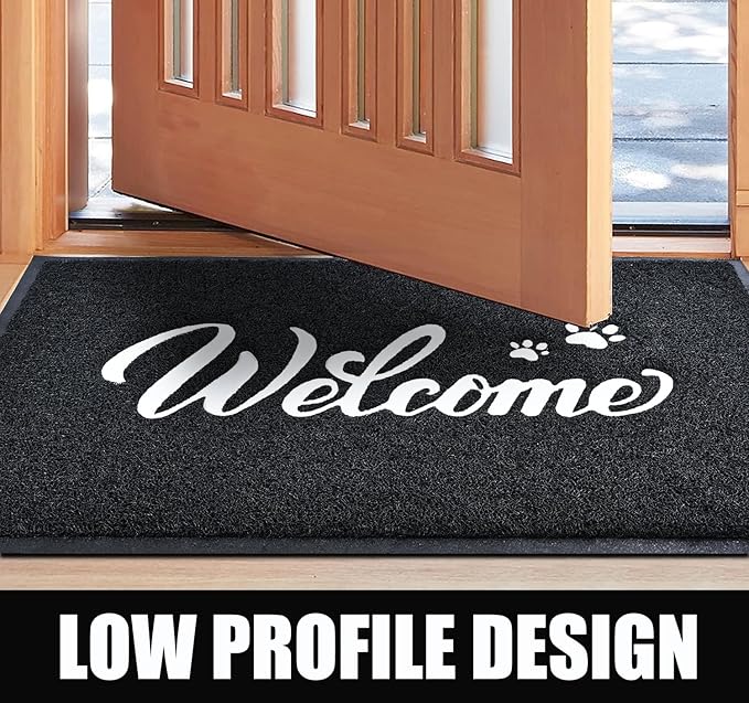 T.HENV Welcome Mat Outdoor, 2 Pack 30x17.5 Waterproof All-Season Front Door Mat Outside Entrance, All-Weather Quick Drying, Low Profile Doormat Indoor, Patio Porch Entryway Mat, Black-White