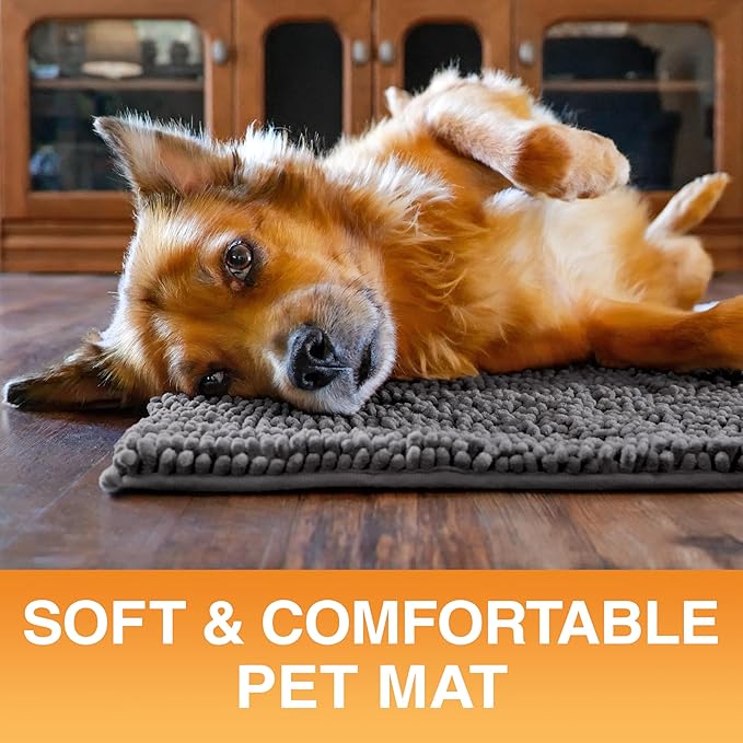 Neater Pets Chenille Dog Door Mat 30” x 20” – Super Absorbent & Quick-Dry Muddy Paws Doormat for Trapping Dirt, Water, Mud - Non-Slip & Machine Washable Pet Rugs for Entryway, Indoor Mud Mats Charcoal