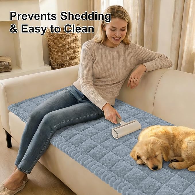 Smiry Non Slip Couch Covers for Dogs, Fuzzy Pet Couch Covers for 3 Cushion Sofa Pet Friendly, Soft Sofa Slipcovers Cushion Furniture Protector Washable (Haze Blue, 35.4" x 82.7")