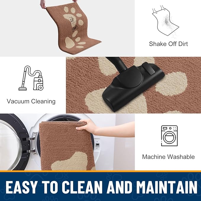 Smiry Dog Door Mat for Muddy Paws, Absorbs Moisture and Dirt, Low-Profile Entryway Mat with Non-Slip Backing, Entry Indoor Outdoor Doormat for Inside Floor (30x20 Inches, Camel, Paw)