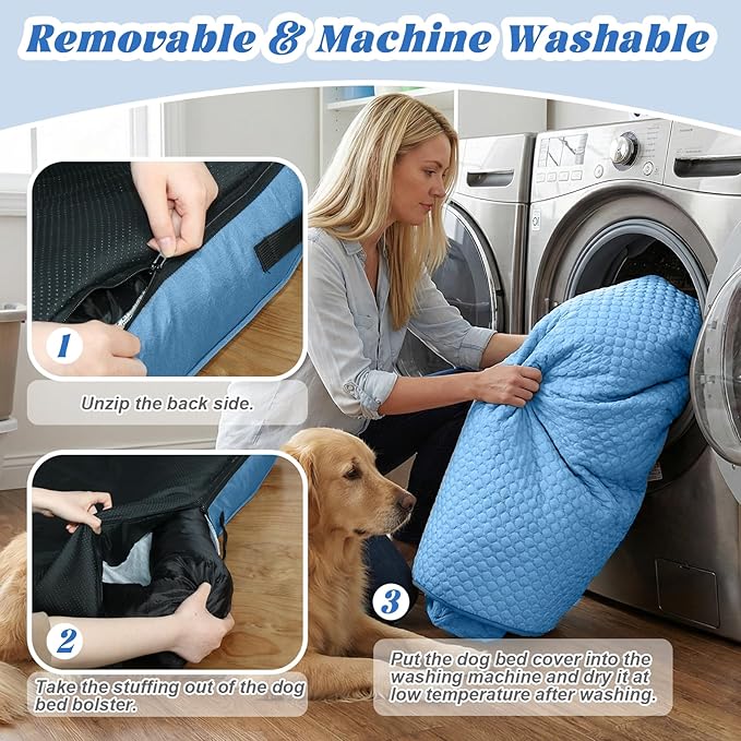 GGIB Cooling Dog Bed Mat with Bolster Pillow Washable Dog Couch Cover Breathable Summer Pet Couch Bed Protector Indoor(Extra Large, Cooling Blue)