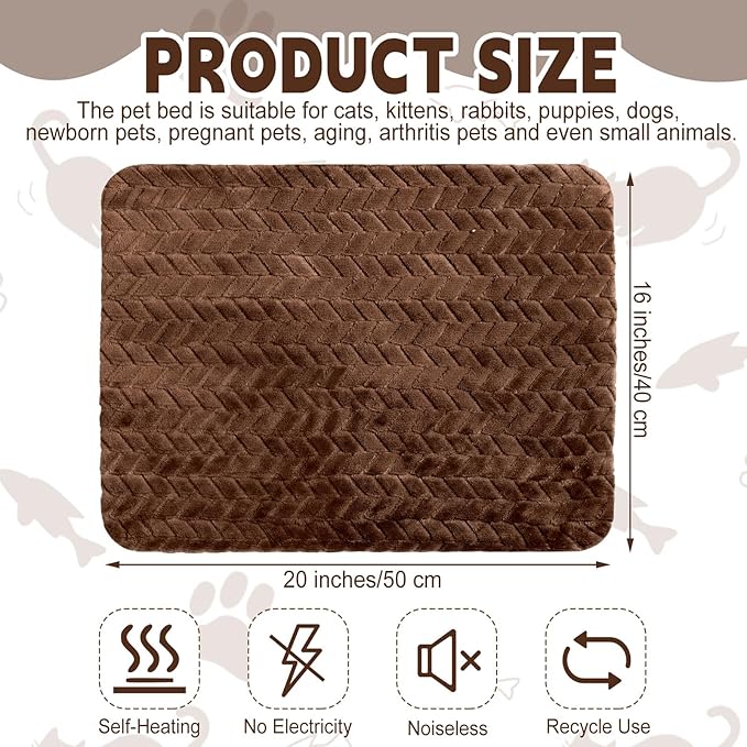 Drydiet 4 Pack Self Heating Cat Pad 16 x 20 Inch Self Warming Cat Bed Non Slip Warm Dog Pad Mat Washable Pet Kennel Crate Bed Mat for Indoor Outdoor Pets(Dark Coffee,16 x 20 Inch)