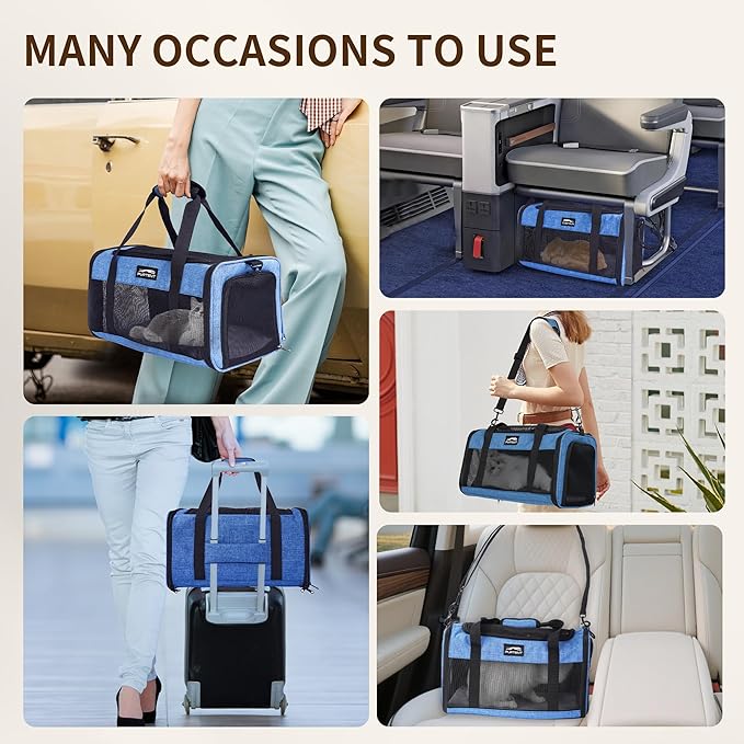 TSA Pet Carrier Airline Approved for Small Cats and Puppy, Cat Carrier Soft Fits Pets Up to 15 lbs, Dogs Carrier Bag with Litter Box Foldable, Ideal for Travel, Car Rides, and Vet Visits