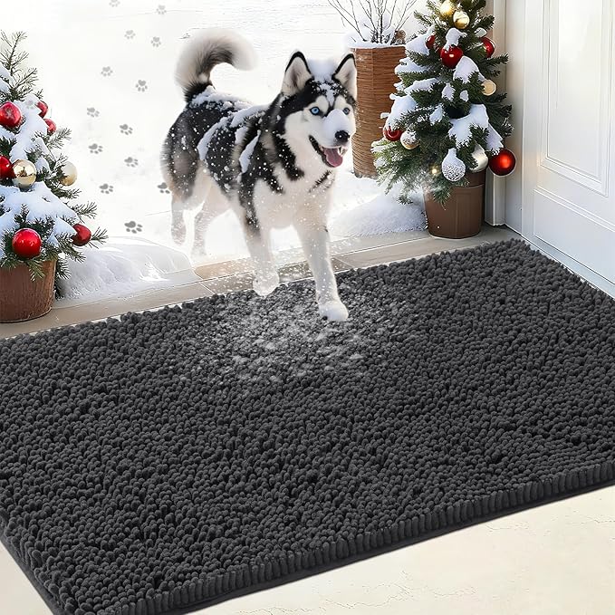 IM HOME Chenille Absorbent Outdoor Doormat 36" x 24", Washable Muddy Door Mats for Dog Non Slip Indoor Doormat Dog Mat for Muddy Paw Front Inside Doormats for Entryway Dark Gray
