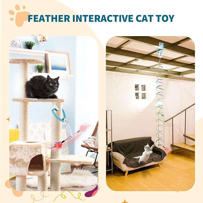 Interactive Cat Toys for Indoor Cats,Enrichment Stimulation Toys, Electric Hanging Door Clip Ribbon Kitty Toy,Automatic Play Chase Exercise Feather Toys for Bored Indoor Adult & Kitten Cats