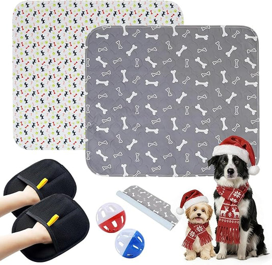 2PC Puppy Pads with Pheromones, Washable Puppy Pee Pads for Dogs Reusable Puppy Pads for Dogs and Cats - Leak & Odor Proof, Non-Slip Base Training Pads for Home & Travel(with Pet Hair Removal Gloves)