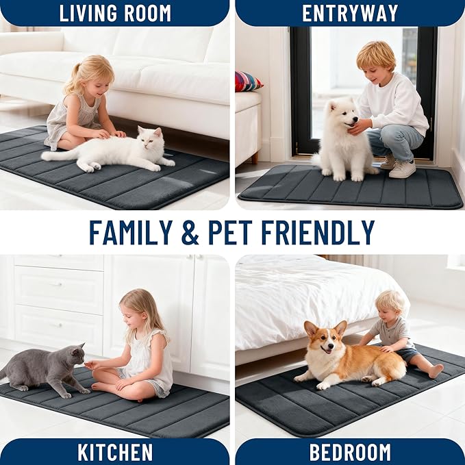 OLANLY Memory Foam Toilet Rugs U Shaped 24x20, Super Soft Absorbent Contour Bath Rugs, Quick Dry, Machine Washable Toilet Mat, Bathmat Floor Carpet, Bathroom Home Decor Accessories, Black