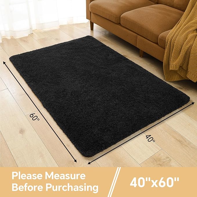 Black Bathroom Rug 40"x60" – Oversized Plush Non-Slip Microfiber Bath Mat, Absorbent & Washable – Ideal for Large Bathrooms or Living Rooms