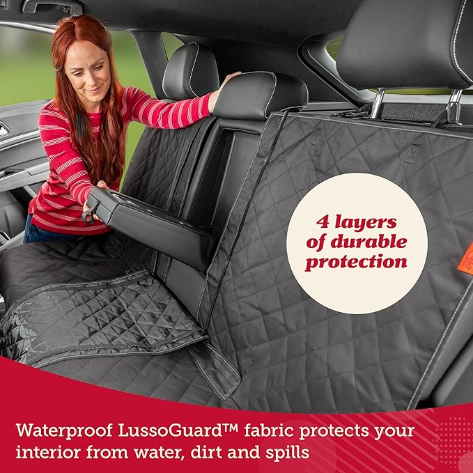 Lusso Gear Car Seat Cover & Protector for Dogs - Non-Slip Waterproof Seat Covers for Trucks & Cars - Universal Fit Dog Backseat Protector - Machine-Washable Pet Travel Accessories - Gray, Large