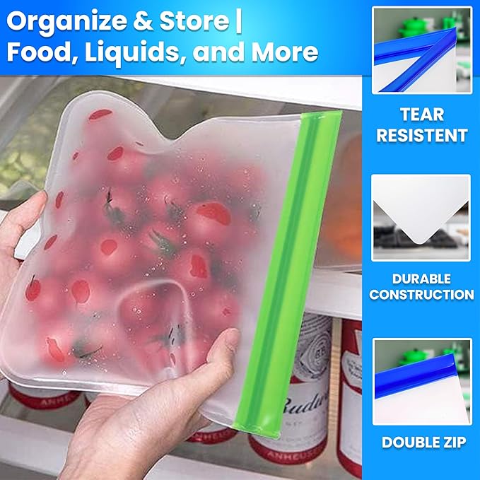 18-Pack Reusable Silicone Ziplock Food Storage Bags – BPA-Free, Leakproof Set with 5 Snack, 8 Sandwich & 5 Gallon Sizes – Extra Thick, Freezer Safe & Eco-Friendly for Kitchen, Meal Prep & Travel