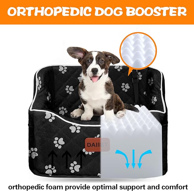 Dog Car Seat for Small Medium Dogs, Detachable Washable Dogs Booster Seat Under 35lbs, Elevated Dog Car Bed with Storage Pockets (Dog Claw Printed, One Size)