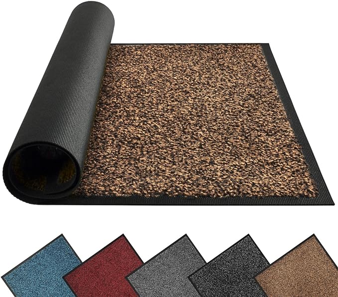 Mibao Front Door Mat, Dirt Trapper Welcome Mat for Outdoor Indoor, Non-Slip Waterproof Doormat, Durable Machine Washable Low Profile Entry Rug for Back Door Outside Patio Porch, 32" x 20", Brown