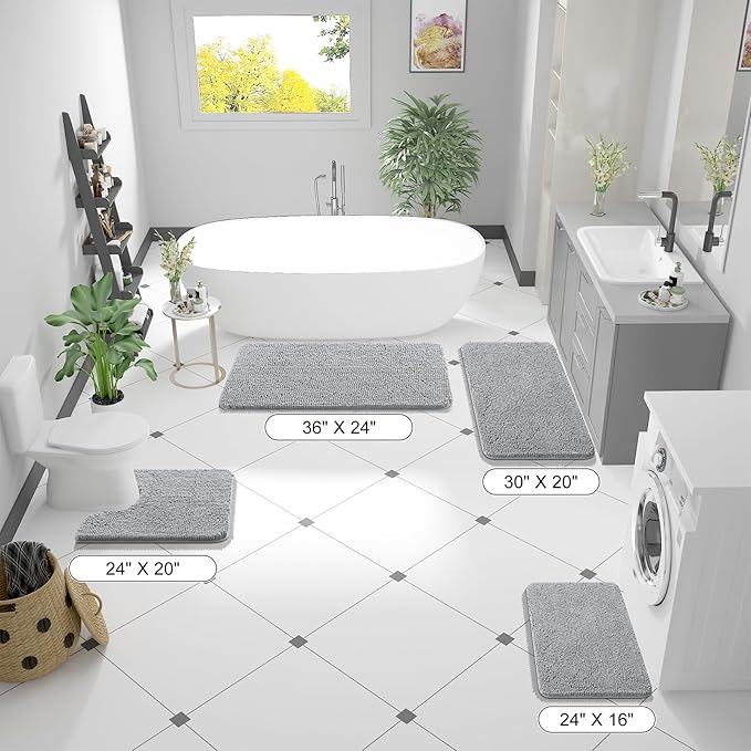 OLANLY Bathroom Rugs 47x32, Extra Soft Absorbent Chenille Bath Rugs, Rubber Backing Quick Dry, Machine Washable Bath Mats for Bathroom Floor, Tub and Shower, Home Decor Accessories, Light Grey