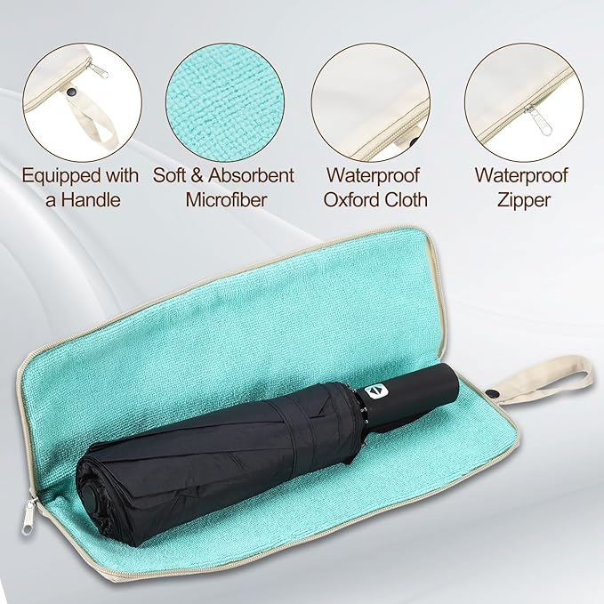 uxcell Wet Umbrellas Bag, 11 x 5 Inch Waterproof Oxford Cloth Reversible Umbrellas Sleeve Cover Portable Waterproof Case for Wet Travel Folding Umbrellas Travel Home Outdoor, Beige