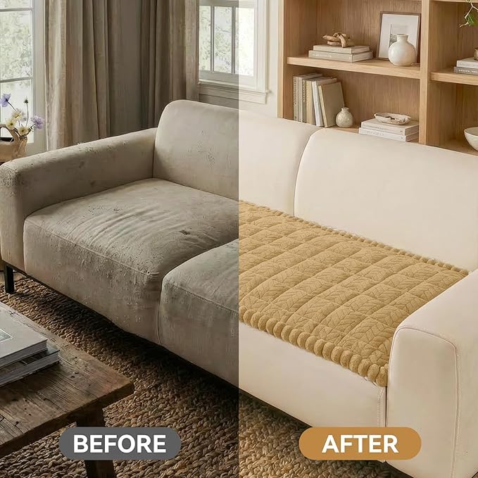 Smiry Non Slip Couch Covers for Dogs, Fuzzy Pet Couch Covers for 3 Cushion Sofa Pet Friendly, Soft Sofa Slipcovers Cushion Furniture Protector Washable (Camel, 27.6" x 70.9")