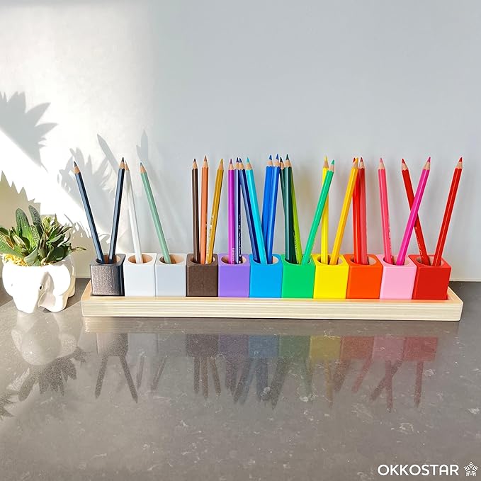Montessori Crayon Holder for Kids - Craft Supply Organizer - Classroom Storage Caddy Case - Perfect for Colored Pencils [Crayons or Pencils NOT Included] (Large)