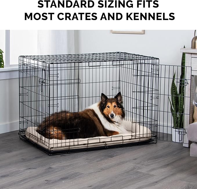 Furhaven Dog Bed for Large Dogs, 100% Washable, Sized to Fit Crates - Sherpa Fleece Bolster Crate Pad - Cream, Jumbo/XXL