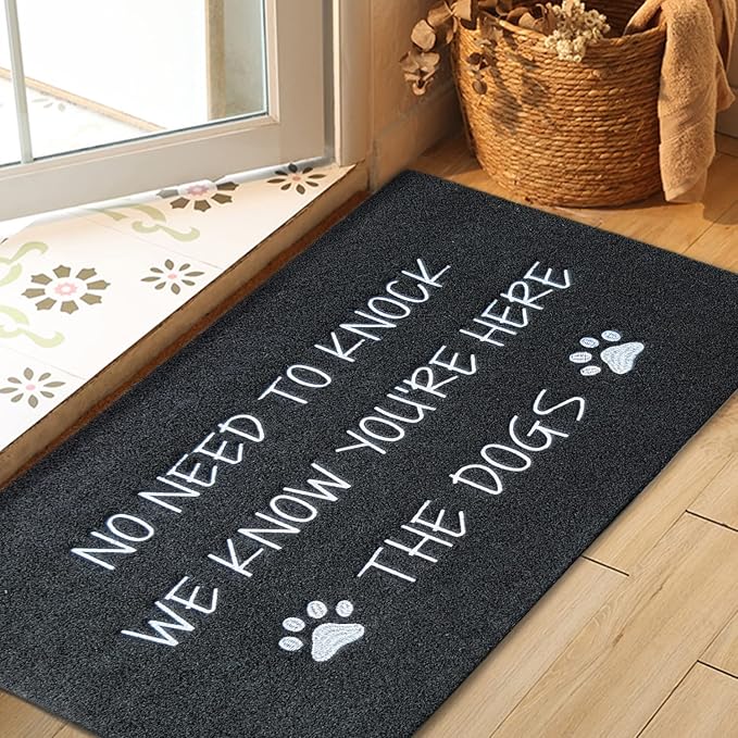 Large Welcome Mats Funny Text Dog Door Mat Do Not Knock We Know You're Here Doormat with Non Slip Rubber Welcome Mat for Front Door Doormat