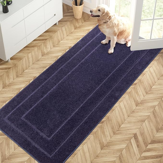 PURRUGS Dirt Trapping Door Mat 32" x 70", Non-Slip/Skid Machine Washable Entryway Rug, Dog Doormat, Super Absorbent Welcome Mat for Muddy Wet Shoes and Paws, Midnight Blue