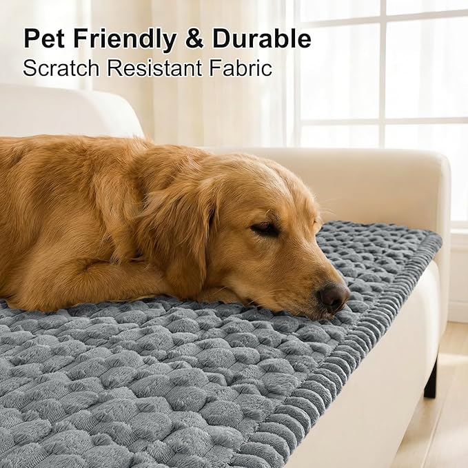 Smiry Pet Couch Cover for 3 Cushion Sofa, Non-Slip Fuzzy Couch Cover for Dogs Washable, Thick Soft Sofa Slipcovers Cushion Protector Pet Friendly (Grey, 27.6" x 88")