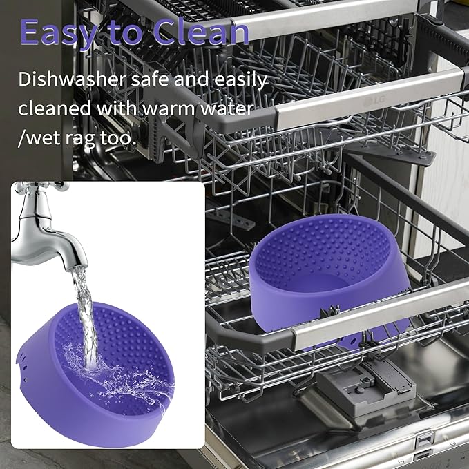 Pet Dog Food Bowl 10° Slanted ，Silicone Material， Easy to Clean Non-Skid & Non-Spill Easier to Reach Food L/2.5 Cups Purple