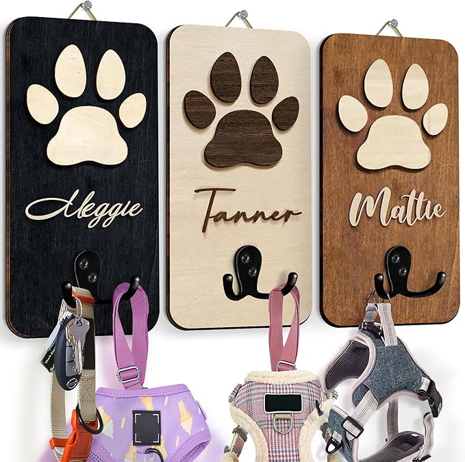 VINARTSVN Personalized Dog Leash Holder Wall Mount, Pet Harness Hanger, Dog Collar Organizer for Entryway, Key Rack for Wall Decorative, Memorial Cat Leash Holder for Wall, Pet Loss Gifts, Home Decor