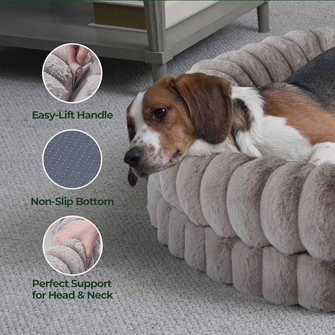 BALANCE Luxury Donut Dog Bed, 36 Inches Round Dog Beds Large Sized Dogs Washable, Orthopedic Calming Dogs Bed for Pets with Anti-Slip Bottom, Oatmeal