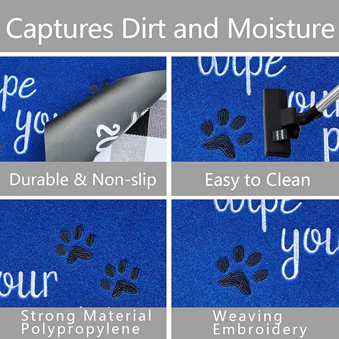 Large Outdoor Front Door Mat Wipe Your Paws Doormat Inside Outside Mats Entryway Welcome Mats Non Slip Rubber Backing Funny Indoor Door mats Dog Mat for Porch,Blue18X47