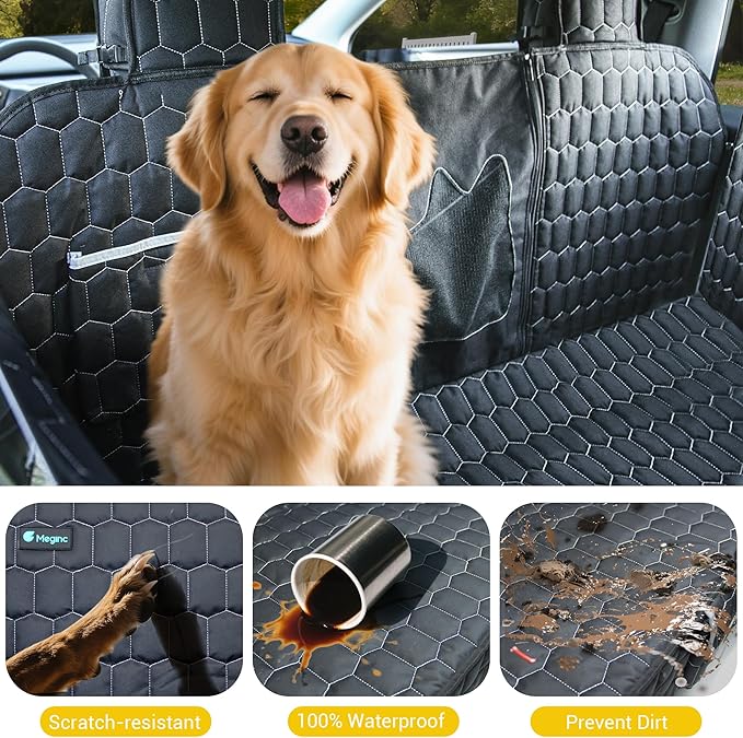 Dog Seat Covers for Tesla Model Y,Dog Hammock for Tesla with Side Flaps, 100% Waterproof Model Y Dogs Accessories with Mesh Window & Headrest Protector Easy Clean up Pet Car Seat Cover