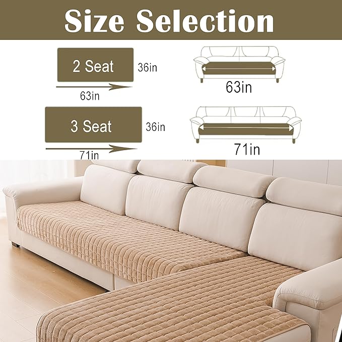 KaviKon Couch Cover Pack of 2, L Shaped Sectional Sofa Covers Washable, Velvet Fuzzy Sofa Slipcovers for 3 Cushion Couch cover, Non-Slip Furniture Protector for Dog Pet Khaki, 36x63+36x71 Inch (2 Pcs)
