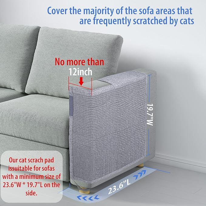 Cat Scratch Couch Protector with Natural Sisal for Protecting Couch Sofa Chair Furniture 23.6" L*19.7" W(Smoke Gray, Left Hand)