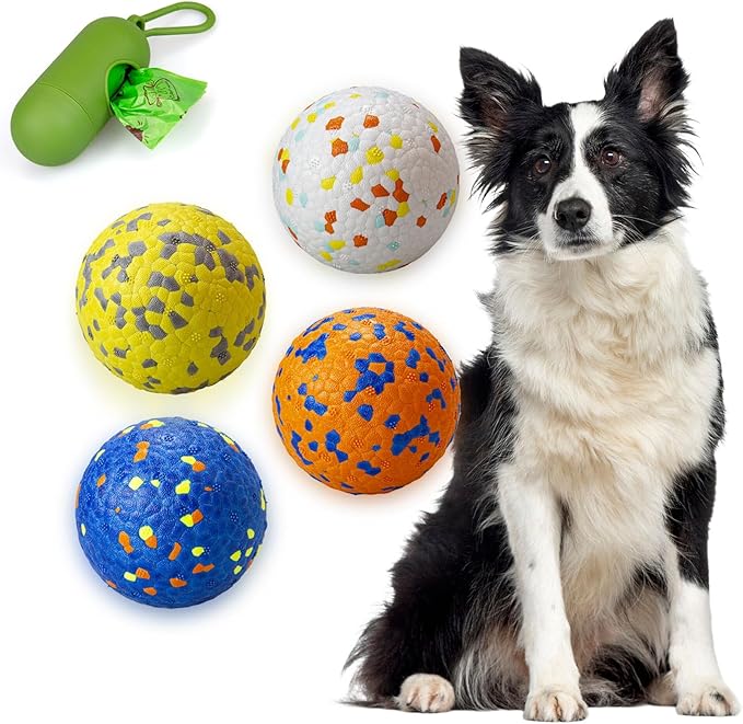 POUPUA 4-Pack Super Bouncy Dog Balls — Lightweight & Safe (Won’t Hurt Dogs), Indestructible Tennis Balls for Aggressive Chewers, Durable Floating Fetch Toys for Small & Medium Dogs