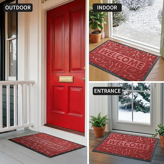 Yimobra Large Welcome Mat 47x32, Waterproof Non-Slip Outdoor Mats for Front Door Outside Entrance, Low-Profile Entryway Mat Indoor for Garage Patio, Wine Red