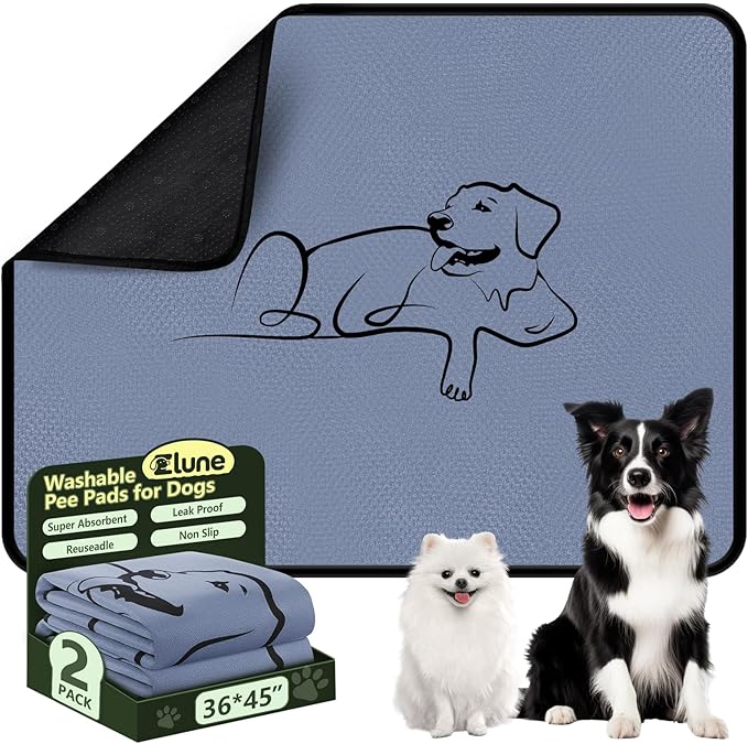 2 Pack Washable Pee Pads for Dogs 36"x45", Reusable Training Puppypads Absorbency Non-Slip & Leak-Proof for Pet Whelping Box Playpen Crate Sofa Bed Floors (Gray)