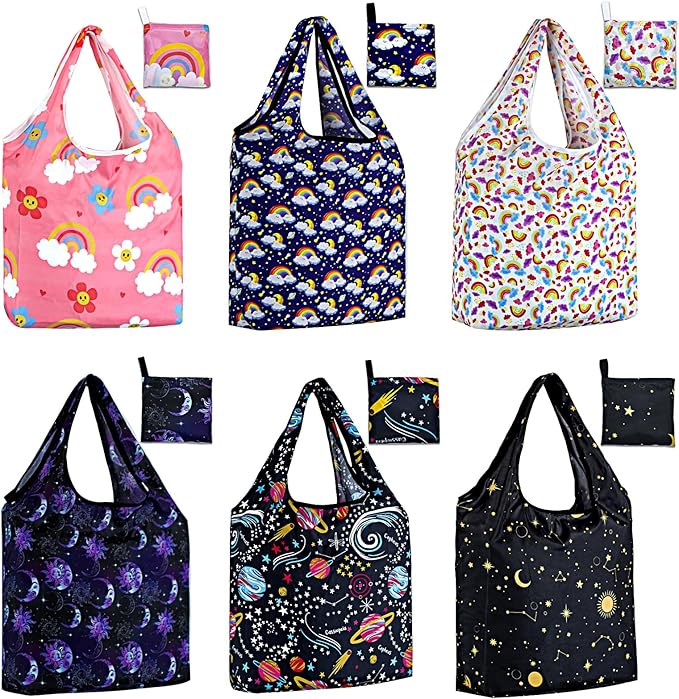 LOLOMLO 6 Pack Eco-Friendly Reusable Grocery Bags Lightweight Durable Washable Shopping Tote Foldable Outings Storage Pouch