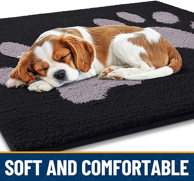 Smiry Dog Door Mat for Muddy Paws, Absorbs Moisture and Dirt, Low-Profile Entryway Mat with Non-Slip Backing, Entry Indoor Outdoor Doormat for Inside Floor (36x24 Inches, Black and Grey, Paw)